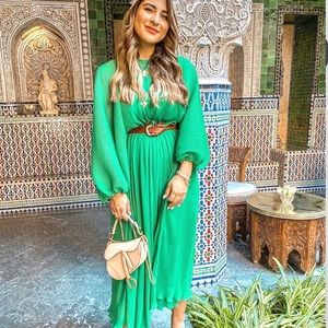 Zara | Dresses | Nwt Zara Green Pleated Satin Midi Dress | Poshmark